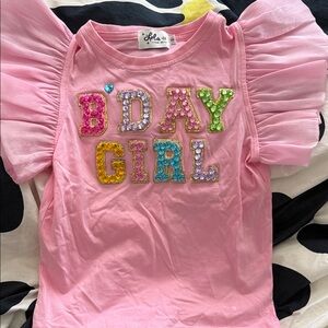 Lola + The Boys Pink 'B'Day Girl' Sequin Puff Sleeve Top
